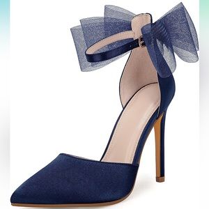 Bow Knot Satin Navy Heels